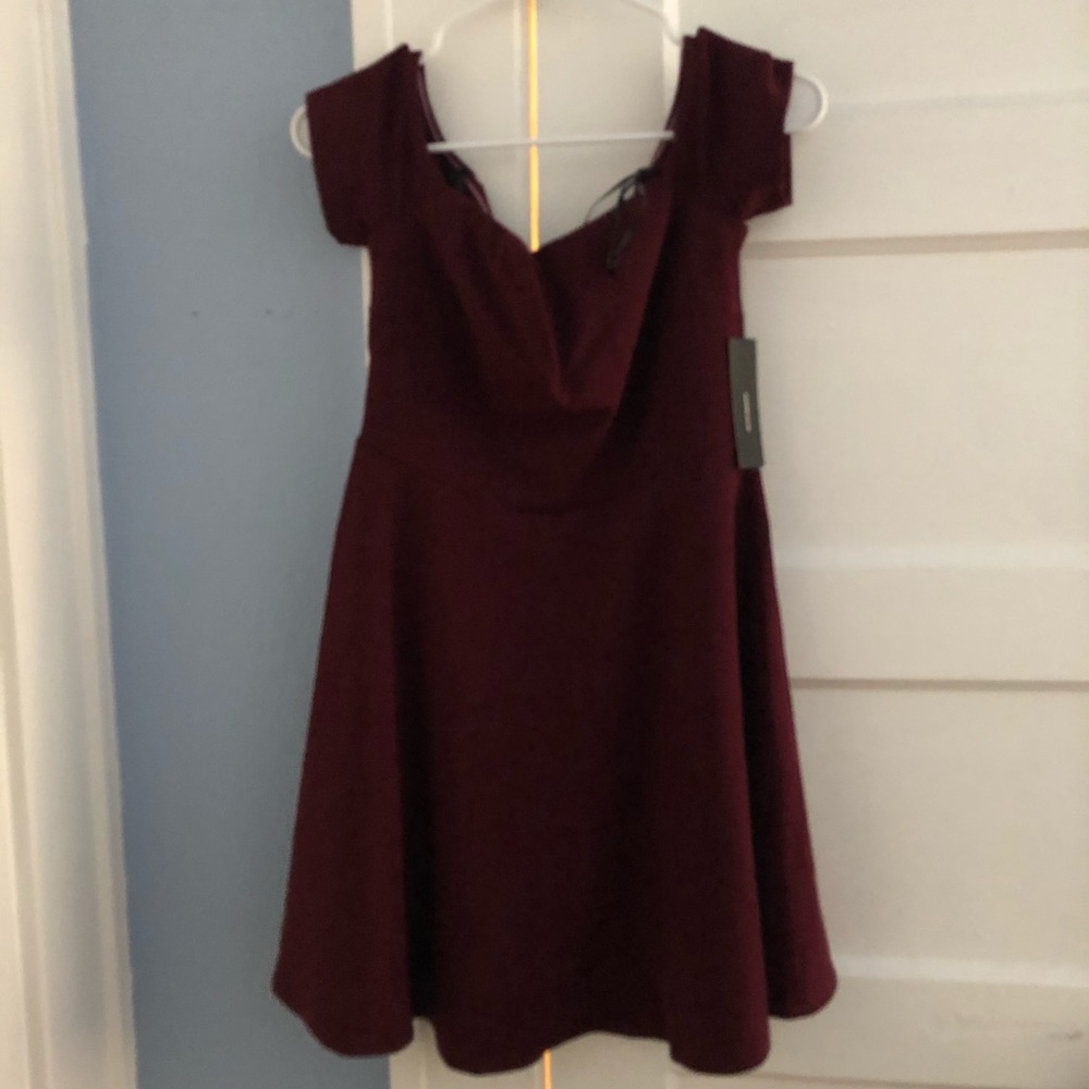Medium Burgundy Off-The-Shoulder Dress
